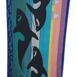 Beach Towel Vintage Jo Franco Killer Whales Ocean Sailboat Stripes Swimming READ